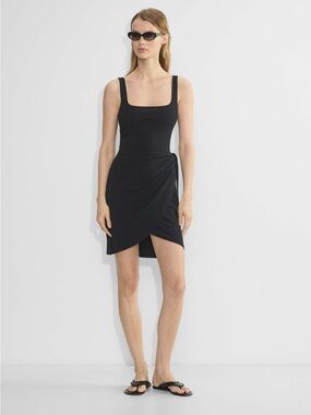 Wilfred Black Square Neck Ruched Mini Dress